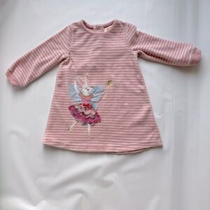 Kid’s Mini Boden Pink Stripe Velour Dress with Appliqué Fairy Bunny 9-12 Months